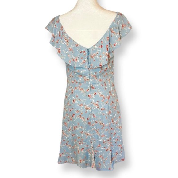 Lulu’s Radiant Rosa Light Blue Floral Print Ruffled Mini Dress Size Small - Picture 6 of 9